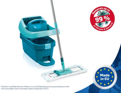 Leifheit Profi XL Mop and Bucket Set – 42cm Microfibre Floor Mop, Turquoise