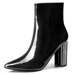 Allegra K Women's Chunky Heel Pointed Toe Zip Ankle Boots Black 5 UK/Label Size 7 US