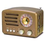 PRUNUS J-160 Portable Radio Retro, SW AM FM Radio Small with Bluetooth Speaker, Transistor radio Battery Operated,upgrade 1800mAh Rechargeable Battery,Supports TF Card/USB MP3 Player (Gold)