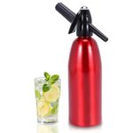 1L Portable Home Soda Maker, Aluminium Soda Syphon Kit for DIY Sparkling & Carbonated Water at Home, for Refreshing Seltzer, Cocktails, Juices & Fizzy Drinks (Red)