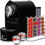 ChefWave Espresso Machine and Coffee Maker (Black) - Compatible with Nespresso Capsules, Programmable, One-Touch, Italian 20 Bar High-Pressure Pump Bundle with Pod Holder and Glasses