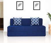 uberlyfe 3 Seater Sofa Cum Bed | Chenille Fabric Washable Cover | 2 Cushions Semicircle Pattern | Dotted Blue | 5' X 6' Feet