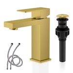 KENES Brushed Gold Bathroom Faucet, Modern Single Hole Bathroom Faucet, Stainless Steel Bathroom Sink Faucet, with Drain Assembly and cUPC Lead-Free Hose