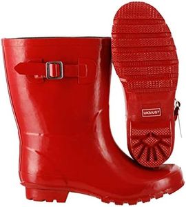 Jileon Mid Calf Rain Boots - Specially Designed For Wide Feet, Ankles or Calves - Half Height Waterproof Durable Wide Calf Rain Boots, Red, 8 XX-Wide