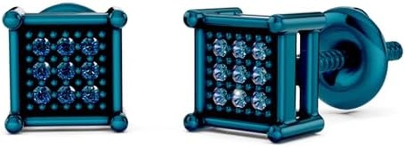 Dazzlingrock Collection 0.05 Carat (ctw) Round Blue Diamond Square Shape Hip Hop Iced Stud Earrings for Men in 925 Sterling Silver in Screw Back