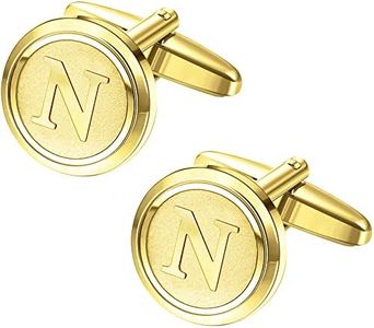 LOYALLOOK Initial Gold Cufflinks for Men Gold Cuff Links Personalized Copper CuffLinks Letter Cufflinks Gift for Groom Husband Father Initial N