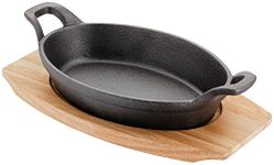 Judge JST65 Sizzle & Serve Large Gratin Dish, Cast Iron Skillet with Wooden Serving Stand, Induction Ready 20cm x 14cm - 5 Year Guarantee