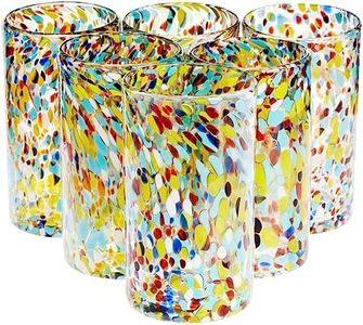 Okuna Outpost 6-Pack Hand Blown Mexican Glassware, Confetti Rock Glasses for Whiskey, Juice, Beverages, Beer, Cocktails, Heavy Duty and Reusable (Colorful Design, 14 oz Capacity)