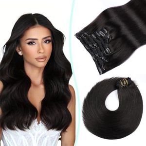 VINBAO 7piece Clip in Hair Extensions Human Hair Natural Black 22inch Double Weft Real Human Hair Extensions Clip in Extensions Silky Straight Real Hair Extensions 160g (7C#1B-22Inch)