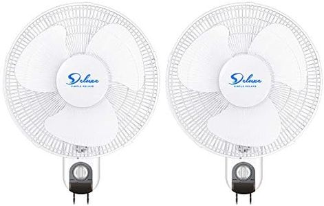 Simple Deluxe Wall Mount Fans 16 Inch, Digital Household Oscillating Fans with Adjustable Tilt, 90 Degree, 3 Speed Settings, White, 2 Pack