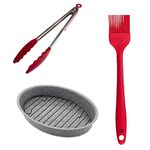 Femora Carboon Steel Non Stick Roaster for Chicken with Silicone Food Tong, Brush with Grip Handle (Combo) Set of 3