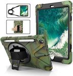 iPad Case 9.7 Inch Kids w/Pencil Holder 2017/2018 | TSQ iPad 6th Generation Case Shockproof Rugged | Silicone Protective iPad Case 5th Generation Case w/Stand Hand Strap+Shoulder Strap, Camouflage