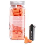 Premium Ear Plugs (60 Pairs) – Soft Foam Noise Cancelling Earplugs for Sleeping | 38dB SNR Hearing Protection | Ideal for Sleep Work Travel Swimming Study to Block Snoring, Loud Noise, Water (Orange)