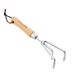 Berry&Bird Garden Hand Cultivator, Stainless Steel Handheld Triple Claw Hand Rake with Ergonomic Wooden Handle and Leather Strap, Heavy Duty Garden Tilling Tool for Weeding, Turning Soil, Cultivating