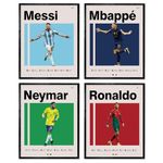 A ART·ZONE Soccer Posters 8x10 Inch Canvas Prints Unframed Set of 4 - Messi, Ronaldo, Mbape And Neymar Famous Football Superstar Poster Sports Decor for Boys Bedroom Wall Art