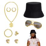 DALAETUS 8Pcs 80s/90s Hip Hop Costume Set,Gold Chain Fancy Dress Accessories for Women Men Kids Adult Party Supplies, Retro Hip Hop Accessories for Disco Theme Dress Up Party