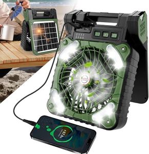 Solar Powered Camping Fan with LED Lantern, 10000mAh Portable Rechargeable Desk Fan for Camping, Cordless Desk Cooling Fan with 3 Timer & PowerBank for Travel Tent Worksite