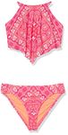 Hobie Girls Hi-Neck Halter Tankini and Hipster Swimsuit Set, Strawberry//With the Bandana, 12