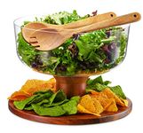 Godinger 2 in1 Salad Bowl and Cake Stand, Salad Bowl Serving Dish and Footed Cake Stand with Dome, Includes Wooden Salad Servers, Acacia Wood and BPA Free Acrylic Lid