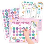 Unicorn Potty Training Rewards Sheet with Stickers - Potty Training stickers pictured are girls and boys, Potty training rewards pictured are Children, Potty Training rewards pictured are Children