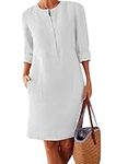 OMZIN Women's Casual T-Shirt Dresses Long Sleeve Button Down Tunic Loose Swing Dress with Pockets White XXL