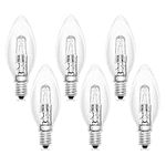 E14 42W Halogen Candle Light Bulbs, Small Edison Screw C35 Halogen Bulb 230V Dimmable, 650LM Warm White 2700K, SES/E14 Clear Candle Halogen Bulb for Chandeliers, Wall Lights, Ceiling Lights, Pack of 6