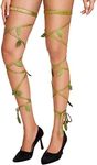 MS.ING Rave Leg Wraps for Women Festival Dancing Sexy Shiny Metallic Leg Wraps with O-Ring (Green Leaf)