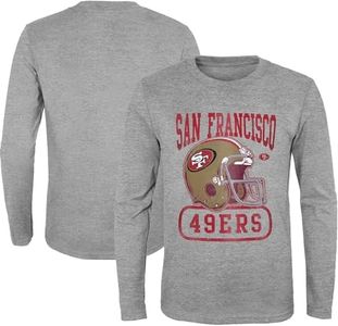 NFL Kids Youth 8-20 Head to Head Heather Gray Primary Logo Officially Licensed Football Long Sleeve Crewneck Cotton T-Shirt, San Francisco 49ers, 18-20