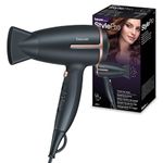 Beurer Style Pro HC25 Travel Hair Dryer,Lightweight Portable Hairdryer,Dual Voltage 110-120/220-240 V (1200/1600 Watts)For Worldwide Use,Ion Function & Overheat Protection,Gold,black