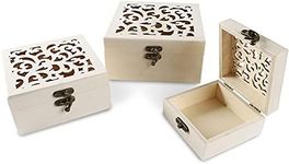 Unfinished Wood Box with Hinged Locking Lids, Wooden Jewelry Box (3 Pack)