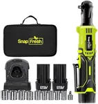 SnapFresh Cordless Electric Ratchet Wrench – 55 ft-lbs Torque, 12V Sub-Compact 3/8" Drive Power Tool with Variable Speed, 9 Sockets, 1/4" Adapter, (2×2.0Ah Batteries & Fast Charger)