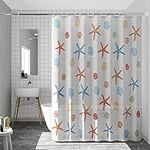 WOODFIB Shower Curtain, 100% PEVA Waterproof Anti-Mould Proof Resistant, Quick-Drying, Washable Bathroom Curtain, Includes 12 Pcs Curtain Hooks, 180 x 200 cm (Starfish)