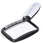 Kaome Rectangular Magnifying Glass with Light Magnifier Large Foldable Handheld 5 LED, 2 Dimming Modes, 2X Magnifying Reading for Seniors Low Vision Books Pages Magazines Newspapers Maps Jewelry