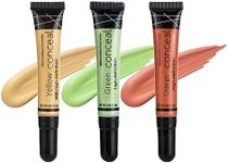 3PCS Full Coverage Concealer Set - Dark Circles, Blemish, Spots Liquid Concealer - Hydrating & Long Lasting Color Corrector For Dullness Redness & Eye Bags (3PCS orange yellow green)