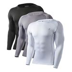 Runhit 3 Pack Long Sleeve Compression Shirts for Men Athletic Workout T-Shirts UPF 50+ Quick Dry Active Sports Casual Base Layer Tee Shirt (Large,Black,Gray,White)