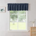 Chyhomenyc Uptown Navy Blue Valance for Window, Faux Silk Room Darkening Rod Pocket Slub Fabric Small Window Valance for Farmhouse Bedroom Basement Bathroom Toppers Windows, 60Wx14L Inch