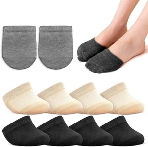 5 Pairs of Cotton Half Socks for Women Mules Size 6-9 - Non-Slip Design Toe Covers for Heels, Sports and Walking Shoes - Invisible, Breathable and Stretchy Half Sock Set in Skin, Black and Grey Colors