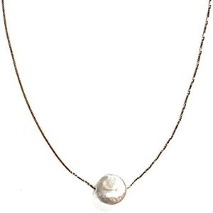 Joyfulmuze Natural White Freshwater Cultured Coin Pearl AAA Necklace, 925 Sterling Silver, Adjustable Delicate Box Chain, Dainty Fashion Handmade Jewelry Gift for Her, 15-18 inches long