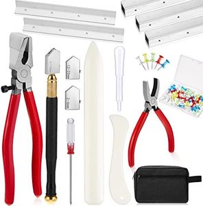 58 Pcs Stained Glass Supplies Glass Cutter Kit Including 8 Pcs Layout Block System 2 Pcs Class Running Breaking and Heavy Duty Glass Cutting Tool 2 Pcs Storage Bag for Stained Glass Cutting Supplies