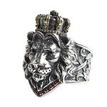 Vintage Two Tone 925 Sterling Silver Lion Head with Crown Ring for Men Boys Open and Adjustable