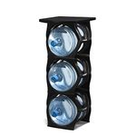 Stackable Water Bottle Storage Rack Best Water Jugs 5 Gallon Organizer. Jug Holder for Kitchen, Cabinet and Office Organizing. Reinforced Polypropylene (3 Plus Shelf, Black)