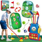 VATOS Golf Set for Kids, 34PCS Kids Golf Clubs Kit with Double-Sided Golf Board, Golf cart, 4 Colorful Golf Clubs, 14 Balls, 2 Practice Holes & Bases, Golf mat, Toddler Golf Set Game for Boys Girls