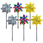 6 Pack Bird Repelling Windmill Windmill Bird Repelling Reflective Garden Bird Repelling Windmill Pigeon Resistant Windmill For Orchard Garden Yard Farm Field (Gold Silver Gradient Color)