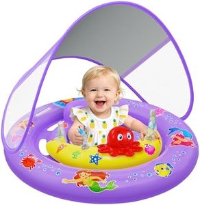 Baby Pool Float with UPF50+ Sun Protection Canopy, Inflatable Mermaid Baby Swim Float with Double Air Chambers, Adjustable Safety Seat & Toy Console Toddler Pool Float for 6-36 Months Boys Girls
