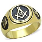 YourJewelleryBox Mens Gold Stainless Steel Simulated Diamond Ring Onyx Signet Masonic TK2050 T