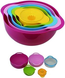 Southern Homewares 5 Piece Compact Nesting Mixing Bowl Colander Sieve Measuring Bowl Juicer Set Stackable Multi-Color