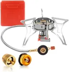 RIDEIWAKE 6800W Camping Stove with Fuel Canister Adapter Portable Backpacking Gas Stove with Piezo Ignition, 1LB Propane Tank Adapter, Butane Adapter for Outdoor Cooking, Picnic, Camping and Hiking