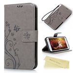 S5 Case, Galaxy S5 Case - Mavis's Diary Premium Wallet PU Leather with Fashion Embossed Floral Butterfly Magnetic Clasp Card Holders Flip Cover with Hand Strap (Gray)