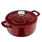 Navaris Enameled Dutch Oven - 3.7 QT Cast Iron Pot with Lid - 9 1/2" Round Enamel Cookware - Induction Cooktop Safe - Glossy Burgundy