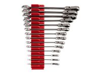 TEKTON Flex Head 12-Point Ratcheting Combination Wrench Set with Modular Wrench Organizer, 14-Piece (6-19 mm) | WRC95302